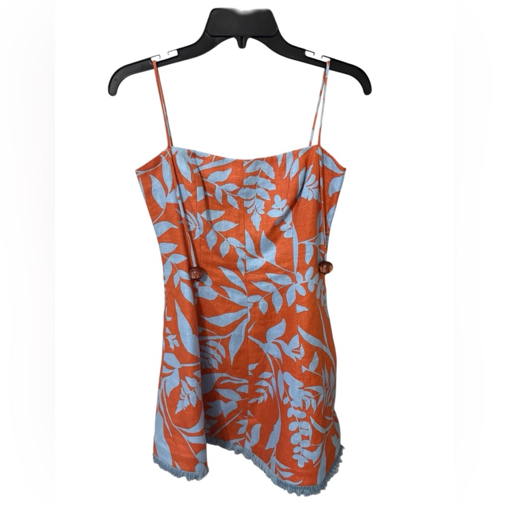 Women's Orange & Light Blue Floral Spaghetti Strap Top